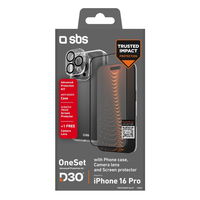 Apsauginis dėklas iPhone 16 Pro permatomas su stikliukais ir D3O SBS