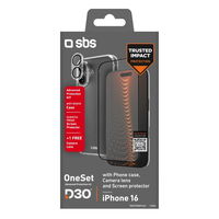Dėklas iPhone 16 skaidrus su stikliukais ir D3O apsauga SBS