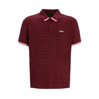 Polo marškinėliai vyrams bordo spalvos su kontrastiniu apvadu Boss