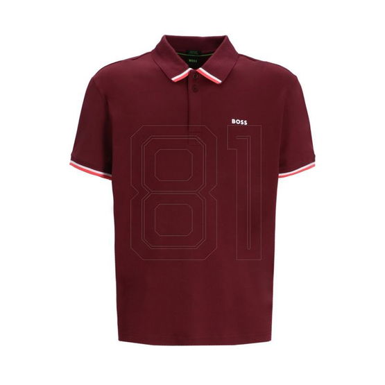 Polo marškinėliai vyrams bordo spalvos su kontrastiniu apvadu Boss
