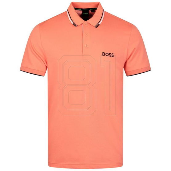 Vyriški polo marškinėliai koralinės spalvos su numeriu 81 BOSS