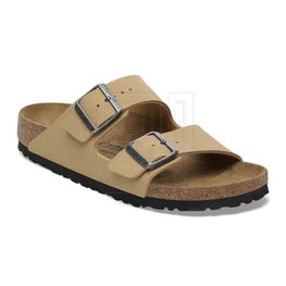 Šlepetės smėlio spalvos dirbtinės odos su kamštiniu padu Birkenstock