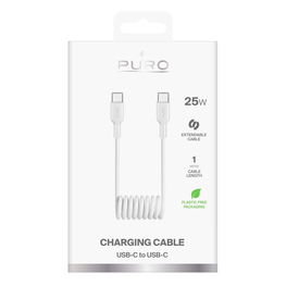 Spiralinio tipo baltas USB-C į USB-C įkrovimo laidas 25W 1m Puro
