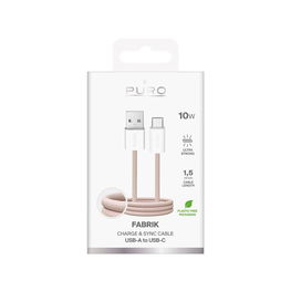 Įkrovimo laidas smėlio spalvos pintas USB-C 1.5 m 10W Puro