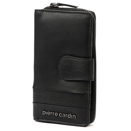 Piniginė juoda odinė su užtrauktuku ir spaude Pierre Cardin