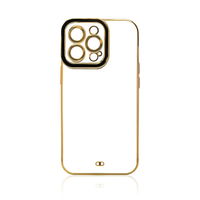 iPhone 13 Pro Max juodas silikoninis dėklas su auksiniu rėmeliu