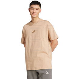Vyriški smėlio spalvos laisvalaikio marškinėliai su logotipu adidas