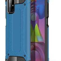 Tvirtas mėlynas dėklas Samsung Galaxy M51 su apsauginiu rėmeliu