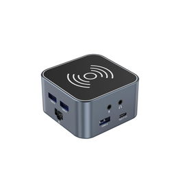 USB-C šakotuvas su belaidžiu įkrovimu 12in1 aliuminis Wozinsky pilkas