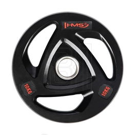 Svorio diskas juodas gumuotas 10 kg su rankenomis HMS