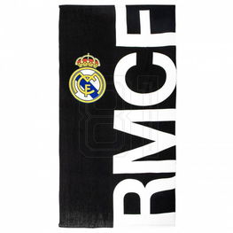 Paplūdimio rankšluostis juodas 90x180 cm su Real Madrid logotipu