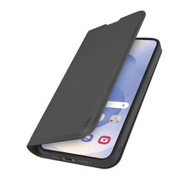 Dėklas telefonui juodas su stovu ir kortelių skyreliais Samsung Galaxy S25 Edge SBS
