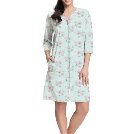 Chalatas mėtų spalvos su gėlėmis ir užtrauktuku kasdienai – 3XL Damski