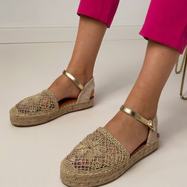 Ažūrinės auksinės espadrilės su dirželiu vasarai Santos (PHT65063)