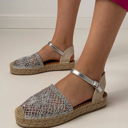 Espadrilės sidabrinės ažūrinės su platforma vasarai Santos (PHT65064)