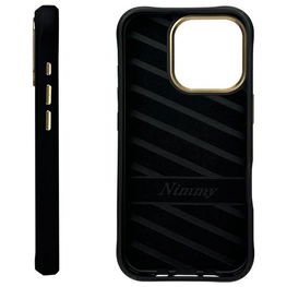 Dėklas telefonui juodas su auksiniais mygtukais iPhone 16 Pro Max Nimmy