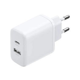 Sieninis įkroviklis su USB-C ir USB-A, baltas, 20W,