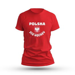Marškinėliai vaikams raudoni su Lenkijos ledo ritulio logotipu SREBPLICE
