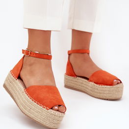 Espadrilės oranžinės su pynimu ant platformos Selise