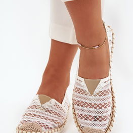 Espadrilės baltos spalvos su nėriniais ir tinkleliu moterims Faylira
